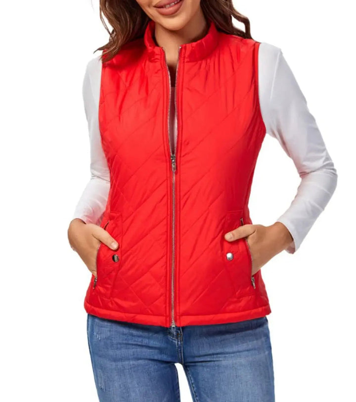 Everyday women's zip-up vest, designed with a quilted pattern for a modern look.