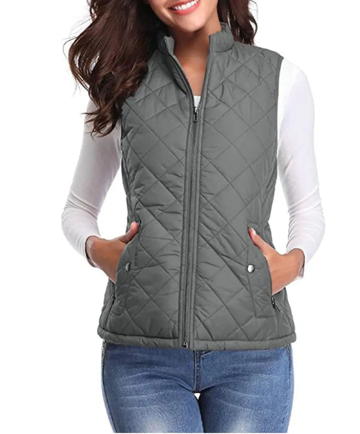 Lightweight women's gilet featuring a stylish quilted design & stand collar.