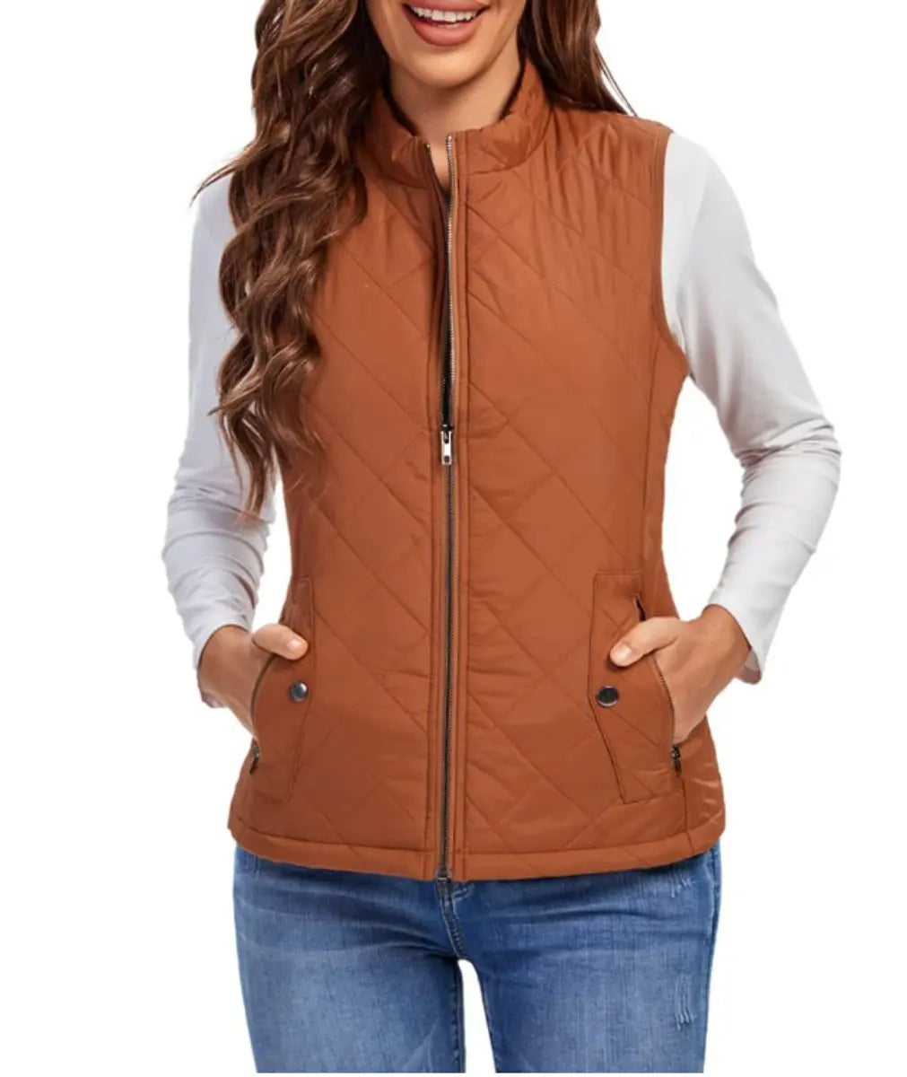 Women's lightweight zip-up vest in a comfortable puffer style, suitable for spring/fall.