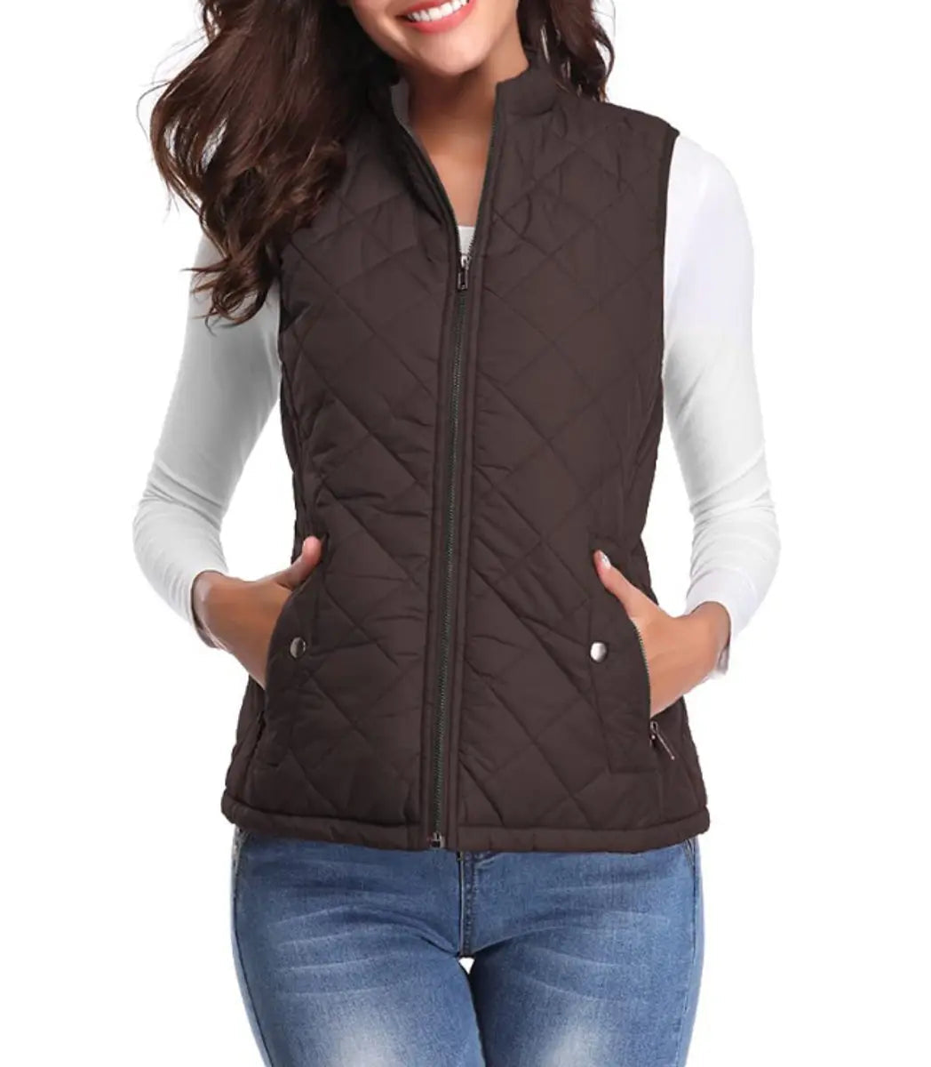 Versatile women's puffer vest, perfect for layering over long sleeves or under a jacket.