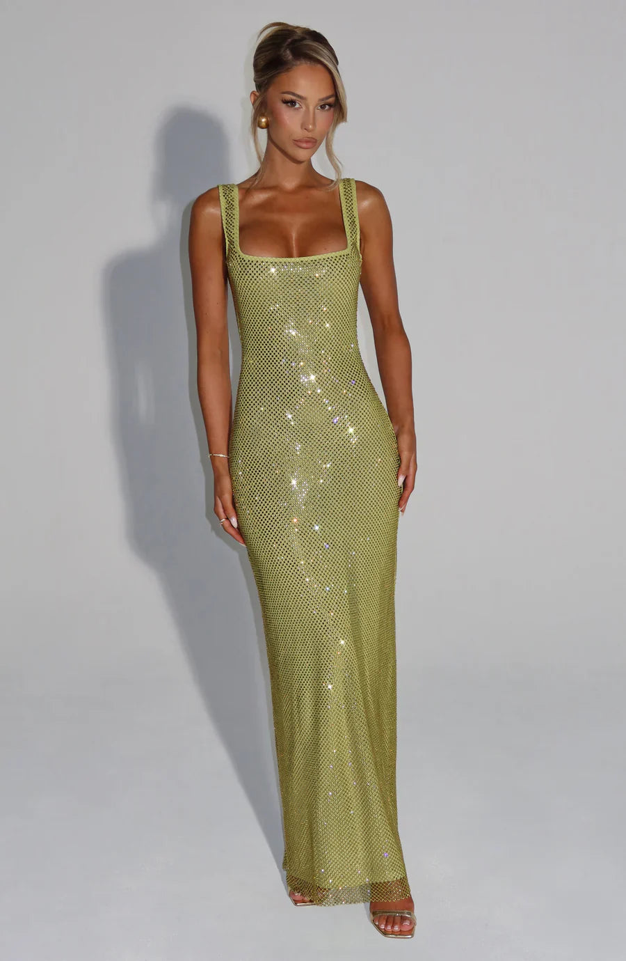 Flowy embellished chiffon maxi dress for parties