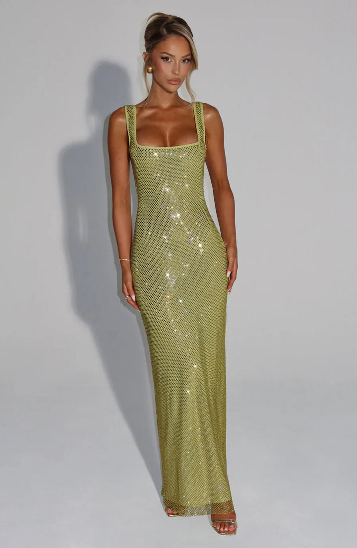 Flowy embellished chiffon maxi dress for parties