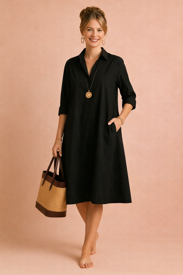 Stylish black longline shirt dress for women, versatile and comfortable loose fit