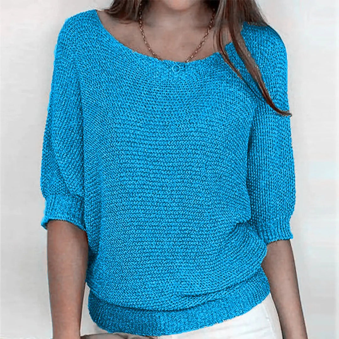 Comfortable women's scoop neck batwing sweater with a relaxed fit for daily fashion.