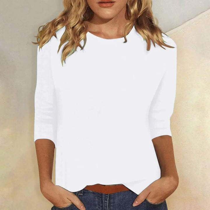 Casual women's three quarter sleeve crew neck top, perfect relaxed fit for summer or autumn fashion.