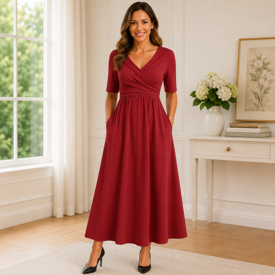 Women's babydoll home dress. Loose fit, short sleeves, V-neck & handy pockets for ultimate casual comfort.