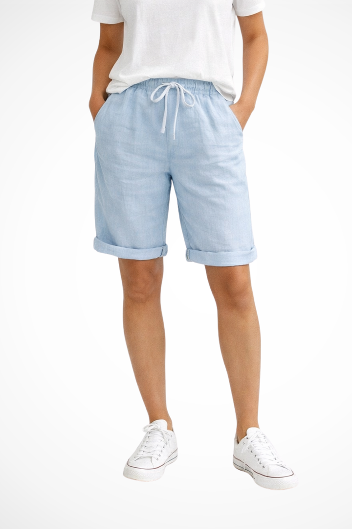 Comfortable women's relaxed fit capri pants in blue, ideal for spring & summer casual outfits.