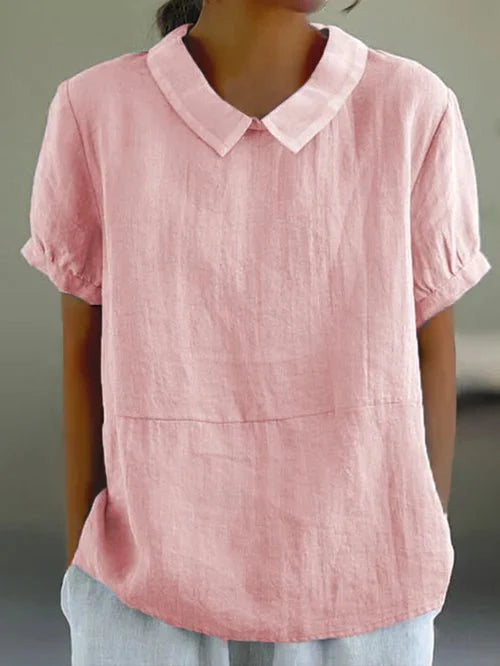 Stylish women's relaxed-fit collared blouse, ideal for spring & summer. Comfortable short-sleeve top.