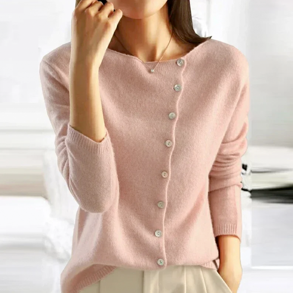 Modern women's relaxed fit button front cardigan, ideal for versatile casual chic layering through seasons.