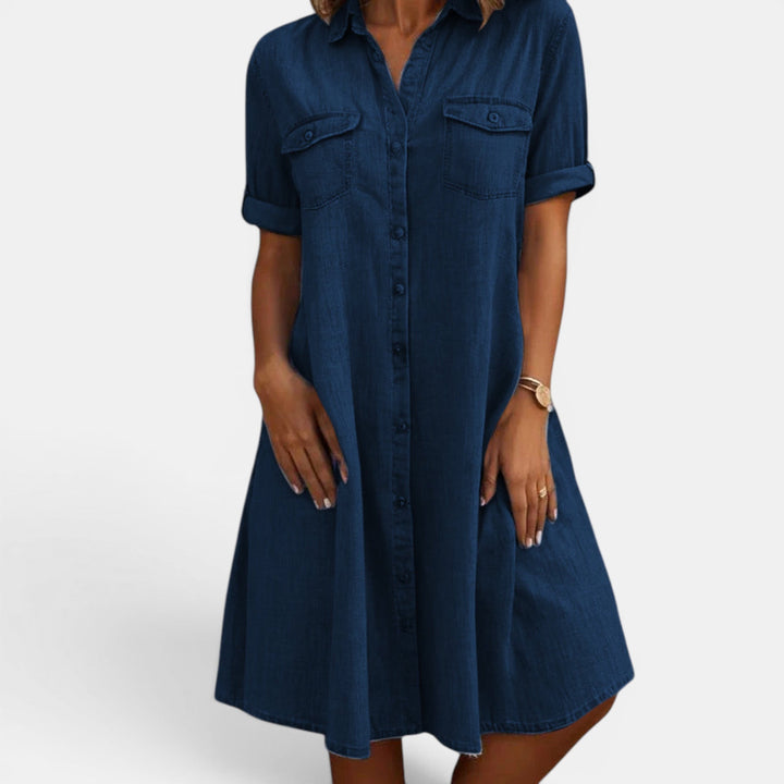 Stylish women's relaxed button shirt dress in a classic design, perfect for summer casual wear.