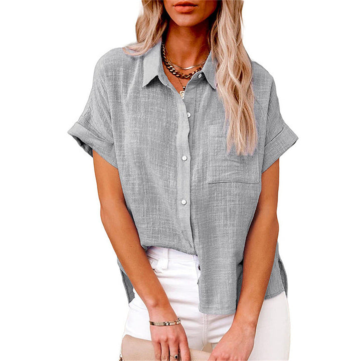 Comfortable women's relaxed fit short sleeve blouse with button front, great for casual, everyday & summer wear.