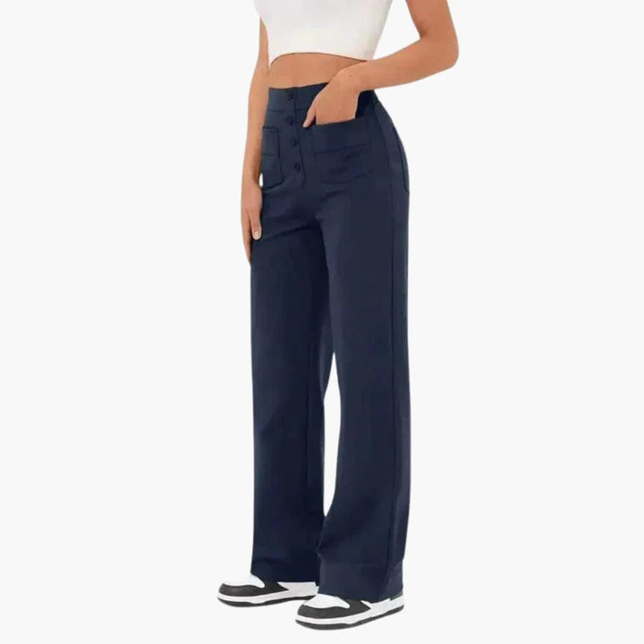 Stylish women's casual straight leg pants with practical pockets, ideal for everyday comfort.