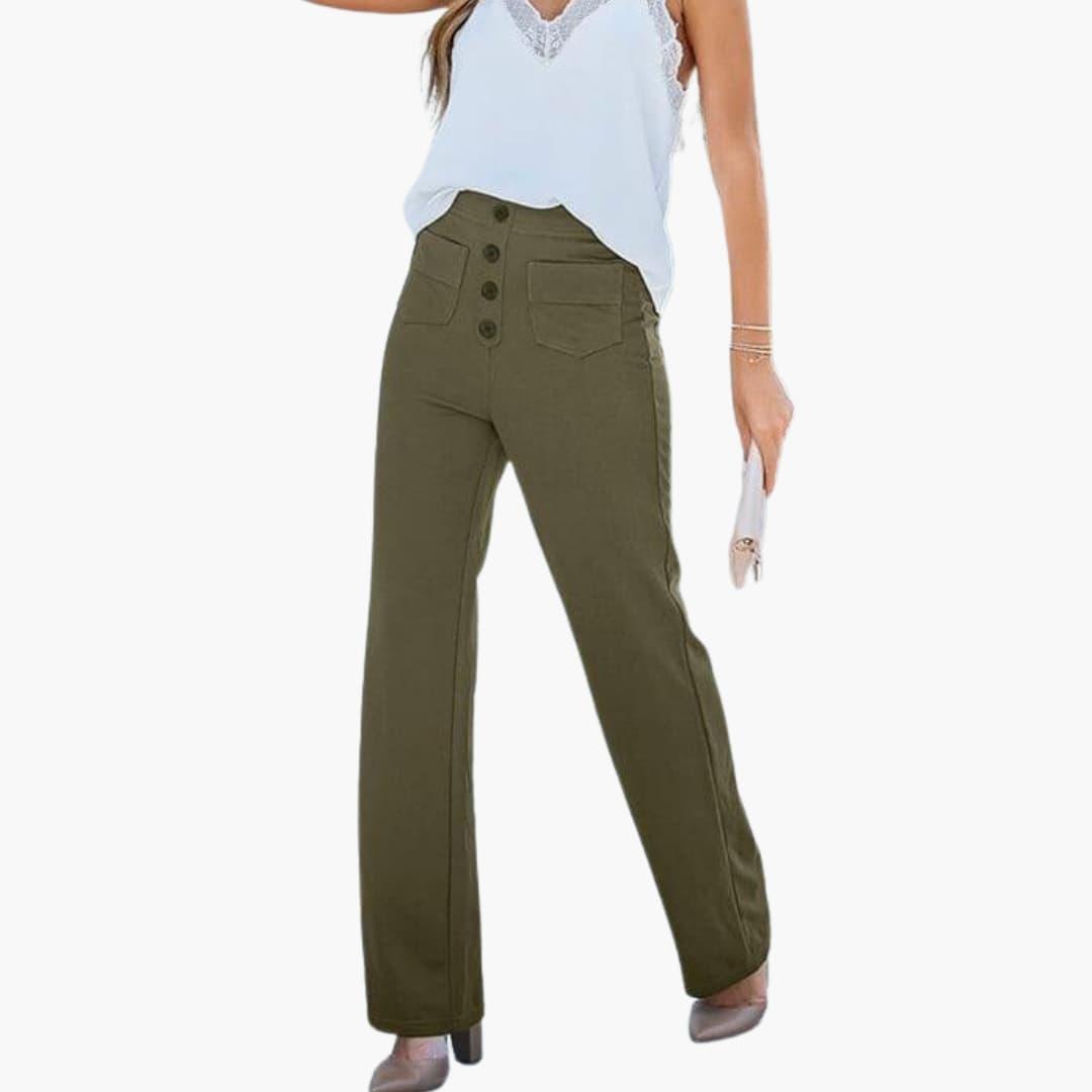Casual women's trousers with a relaxed straight leg and an elastic waistband for all-day comfort.