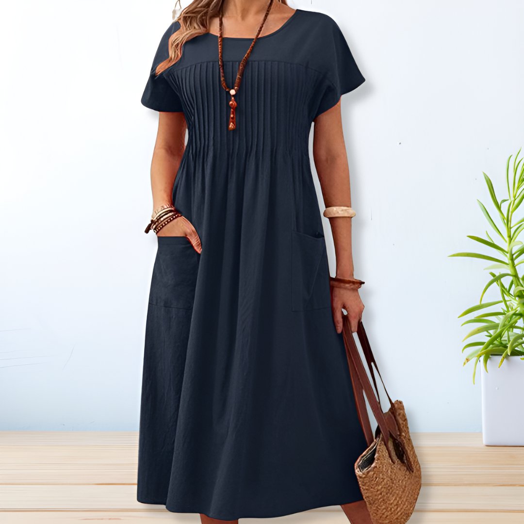Orange short sleeve relaxed fit day dress for women, with tummy control and pockets, perfect for everyday summer style.