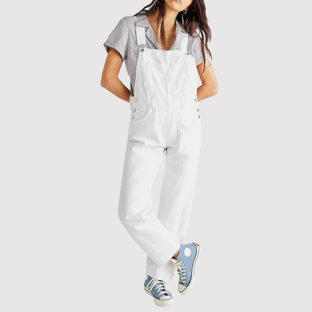 Stylish women's wide-leg dungarees with adjustable straps & practical pockets, ideal for versatile spring outfits.