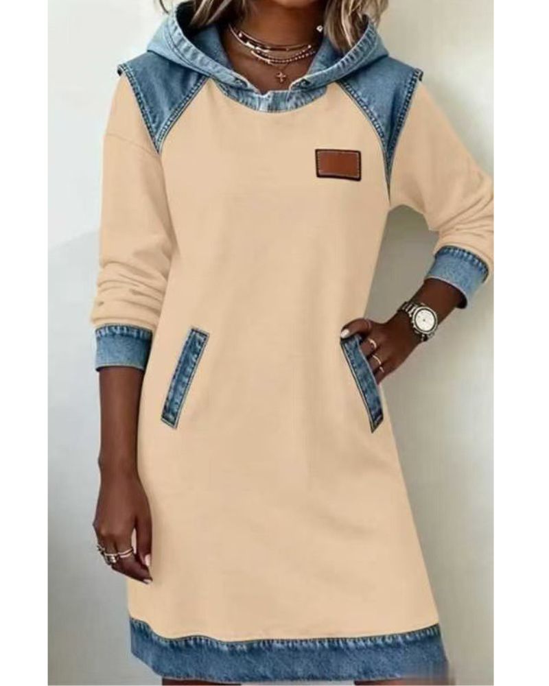 Versatile women's hooded dress, relaxed fit for casual style. Perfect long sleeve fall/spring dress offering everyday comfort.