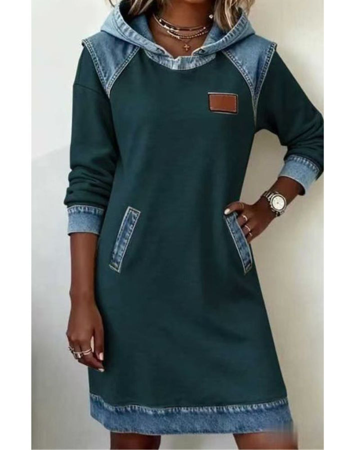 Everyday comfort in this women's relaxed fit hooded dress. Long sleeve modern design for casual fall/spring style.
