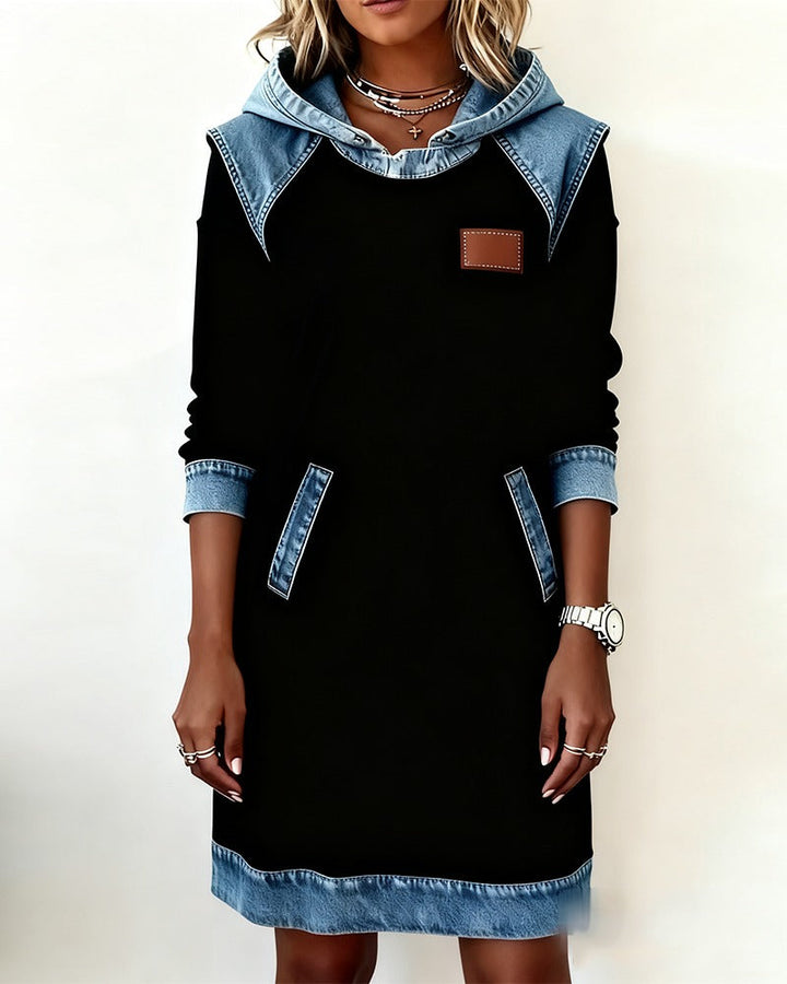 Easy wear women's long sleeve hooded dress with a relaxed fit. Perfect casual style for fall & spring comfort.