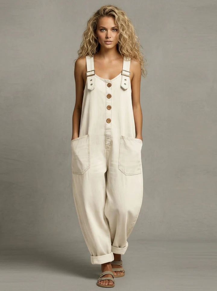 Effortless women's casual jumpsuit with a relaxed fit. Ideal one-piece outfit for comfortable spring/summer wear.