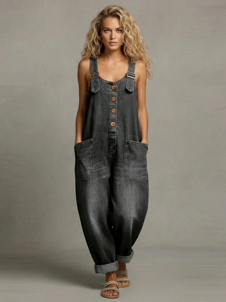 Casual beige women's relaxed fit jumpsuit, offering ultimate comfort and an easy, stylish look for any day.