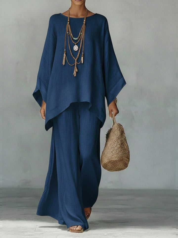 Elegant women's two-piece linen set, a versatile summer outfit perfect for beach, resort, or casual wear.