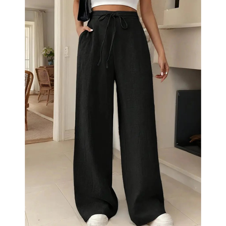 Chic women's wide leg linen trousers, offering a relaxed fit and ultimate comfort for everyday wear.