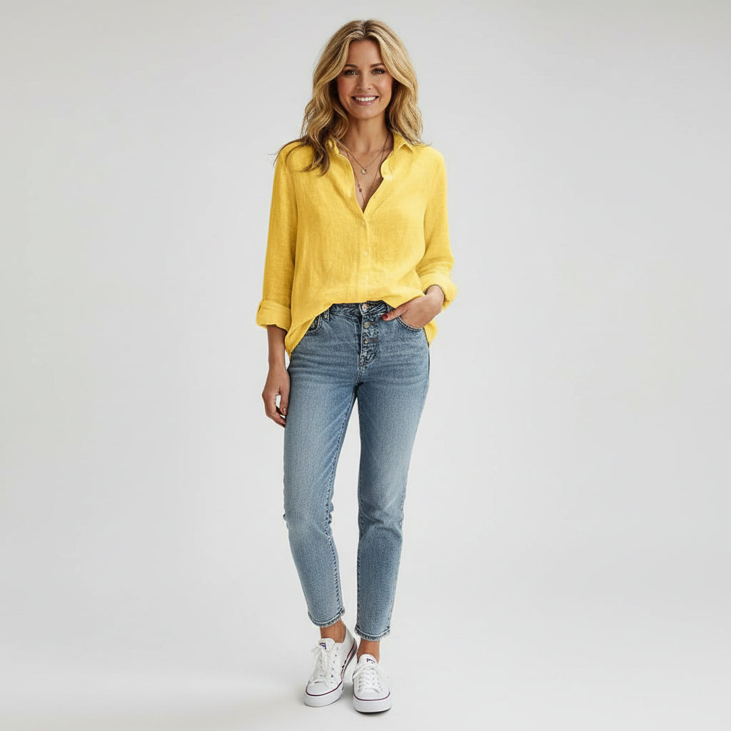 Lightweight and breathable women's long sleeve blouse, ideal for casual summer days.