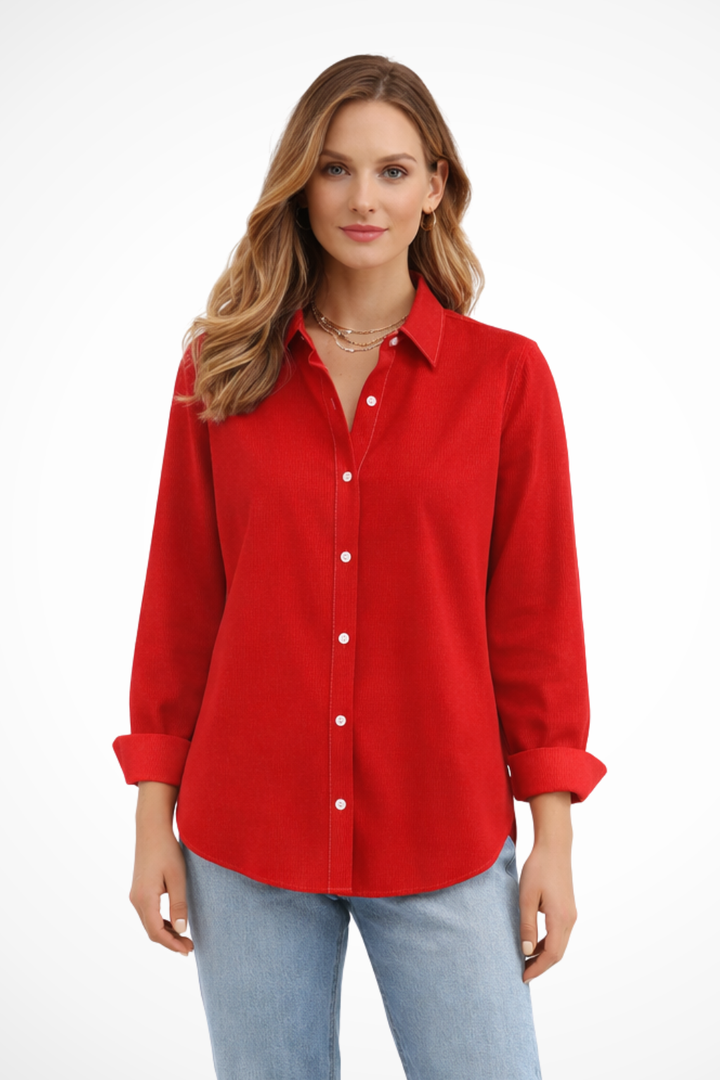 Casual women's relaxed fit long sleeve button-down blouse, perfect for everyday chic fashion.