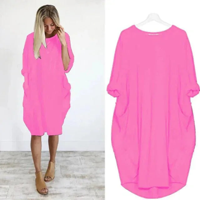Perfect summer casual midi dress for women, relaxed fit, 3/4 sleeves & essential pockets included.