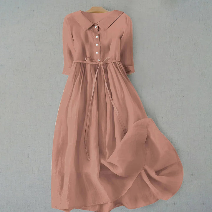 Casual women's collared midi dress with 3/4 sleeves, relaxed fit design. A must-have for comfort.