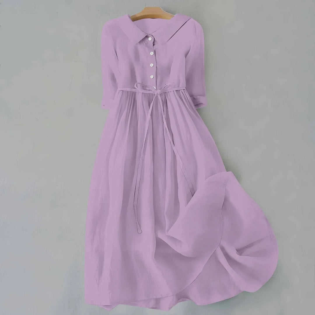 Versatile women's midi dress: relaxed fit, collared, 3/4 sleeve. Comfortable casual wear for spring & summer.