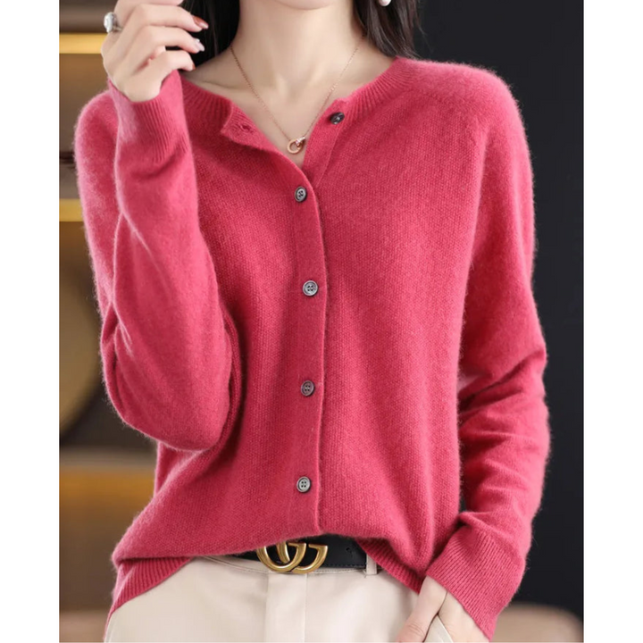 Women's relaxed fit ribbed cardigan, button front. Ideal for fall & winter layering.