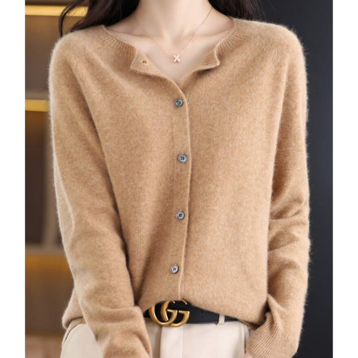 Cozy long sleeve women's cardigan, relaxed fit. Versatile fall fashion layering piece.