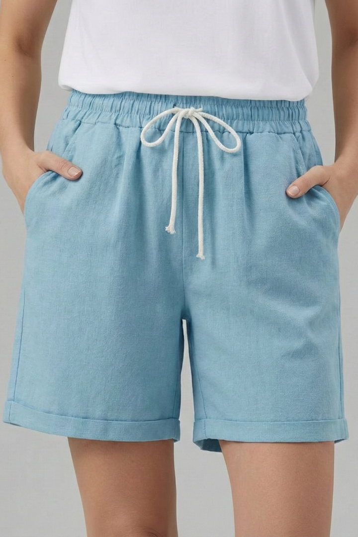 Soft fabric women's relaxed fit shorts, drawstring waist, and pockets for ultimate comfort and daily wear.