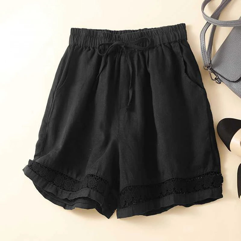 Comfy women's relaxed fit shorts with elastic waist & hip pockets. Ideal for everyday casual summer wear.