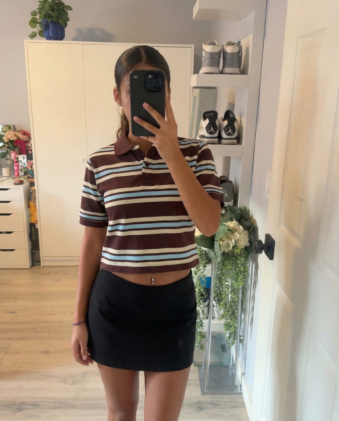 Comfy women's striped short sleeve polo top, perfect relaxed fit for summer casual wear and everyday style.