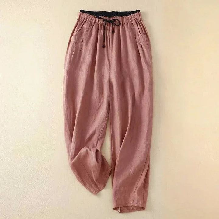 Comfortable women's relaxed fit pants with elasticated drawstring waist for easy summer fashion.