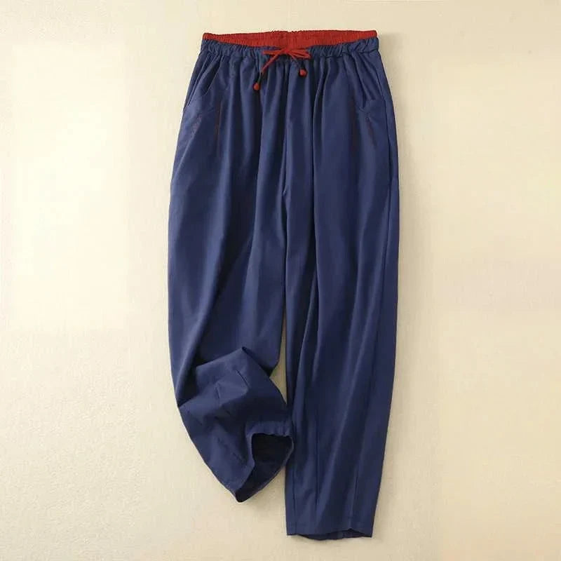 Flowy women's summer pants, relaxed fit with drawstring waist, great for casual wear & vacation comfort.