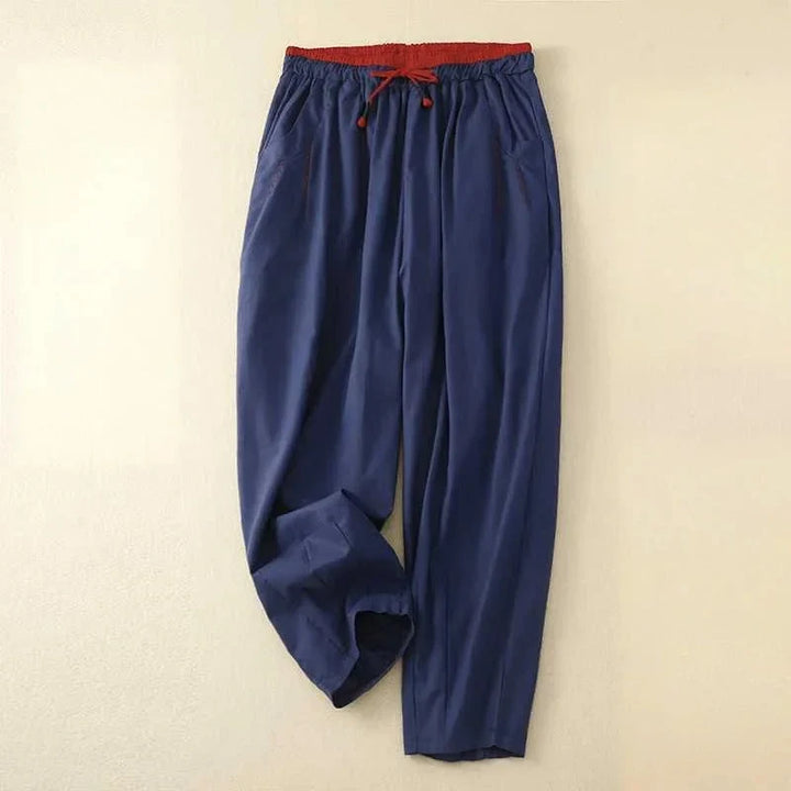 Flowy women's summer pants, relaxed fit with drawstring waist, great for casual wear & vacation comfort.