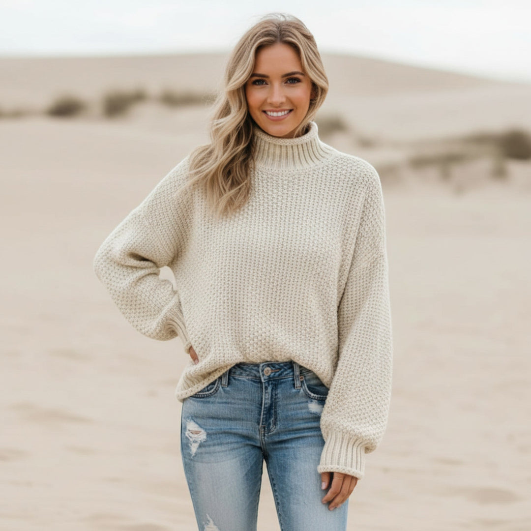 Versatile women's relaxed fit turtleneck. Chic cozy pullover for fall, winter, and casual wear.