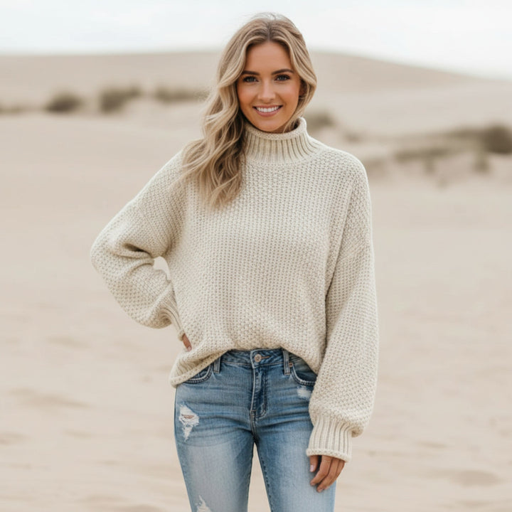 Versatile women's relaxed fit turtleneck. Chic cozy pullover for fall, winter, and casual wear.