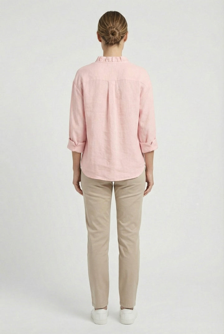 Workwear essential: long sleeve V-neck ruffle blouse for professional women