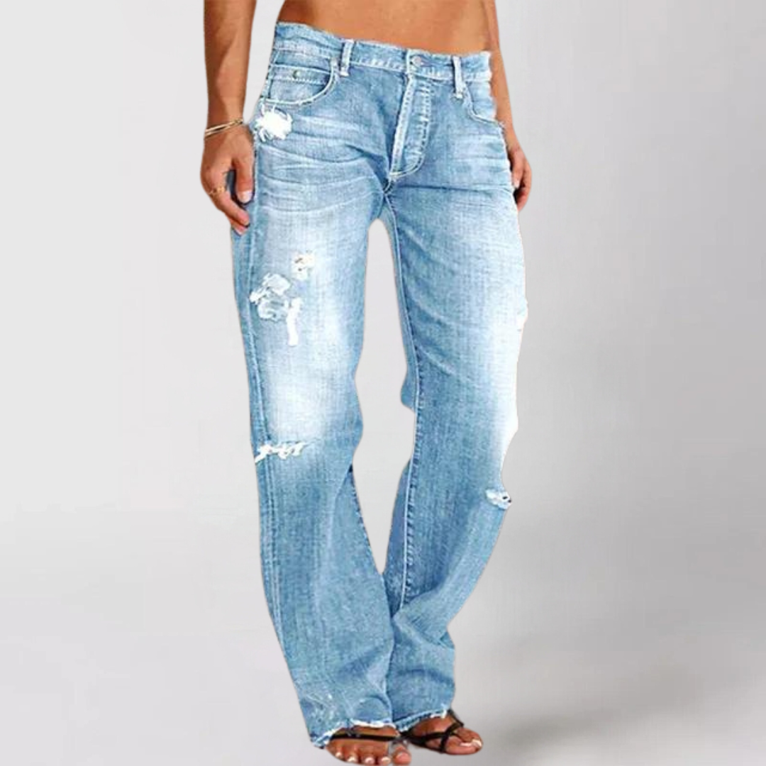 Light wash women's relaxed wide-leg denim jeans, offering ultimate comfort and a fashionable, laid-back casual style.