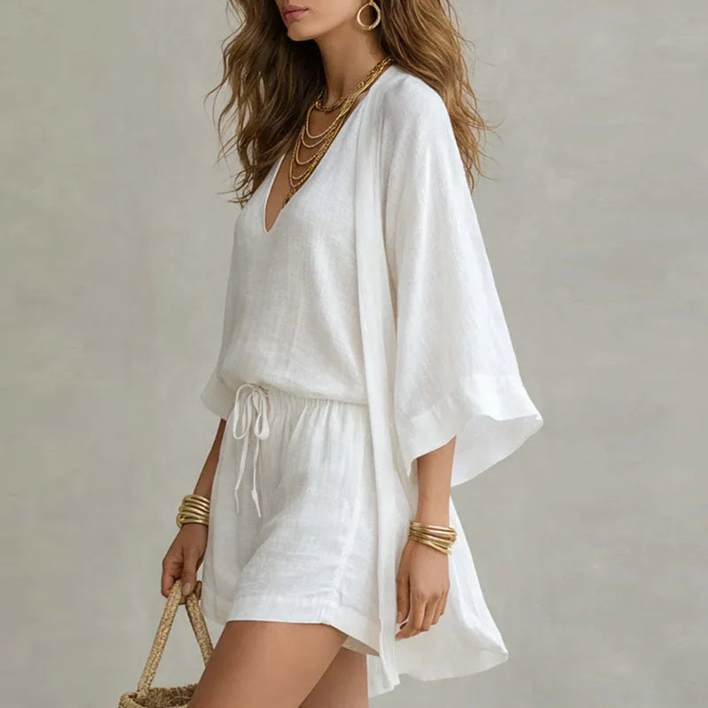 Comfortable women's two-piece relaxed shorts set with knotted sleeveless top for stylish summer outfits.