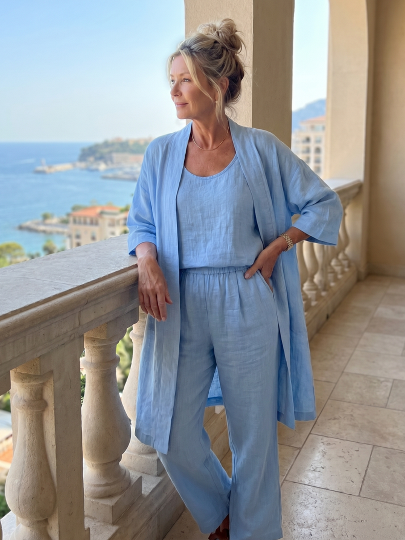 Versatile women's casual wear three-piece set. Relaxed fit top & pant for stylish comfort.