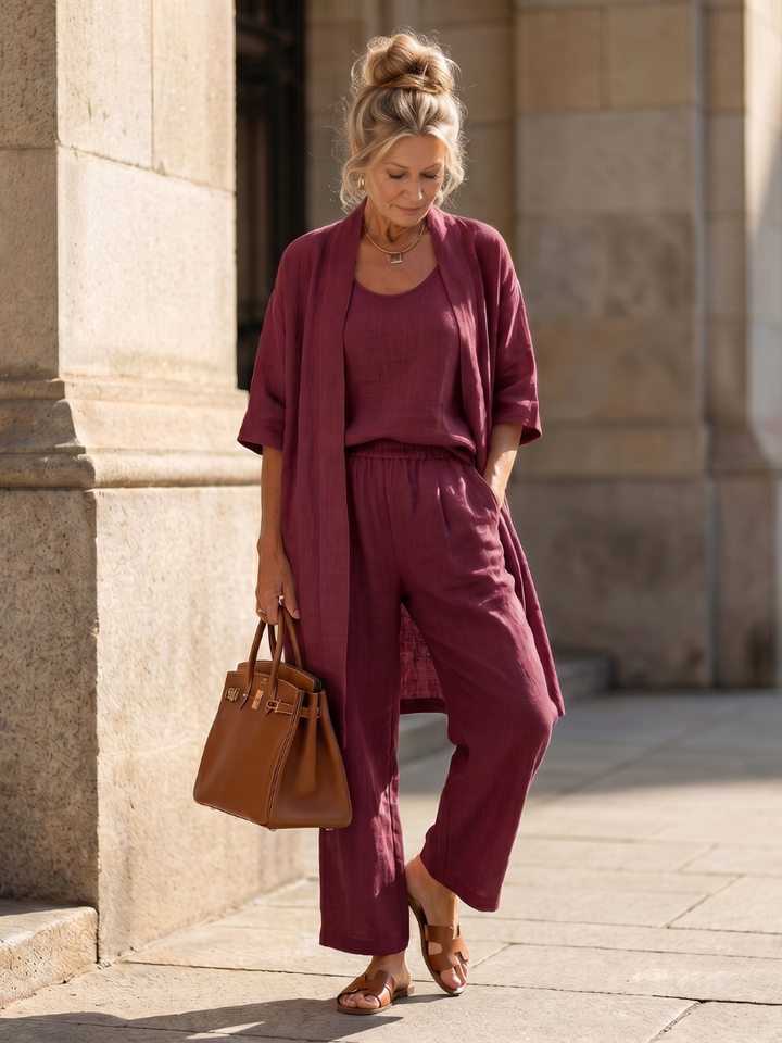 Relaxed fit three-piece pant set for women. Enjoy everyday fashion & ultimate comfort.