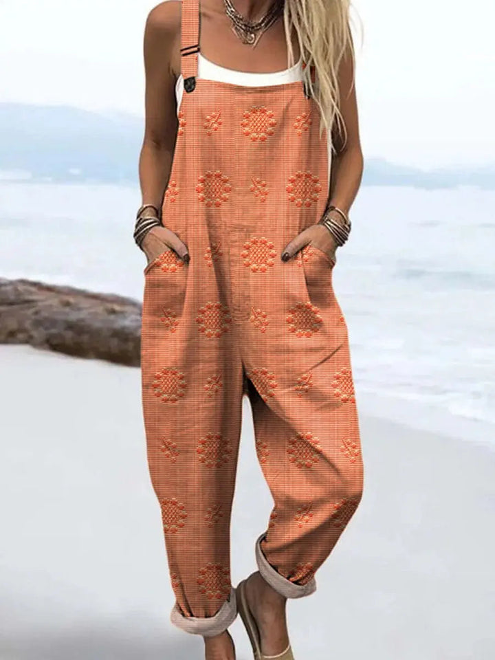Modern women's wide-leg jumpsuit with a relaxed silhouette, adjustable straps, and convenient pockets for style.