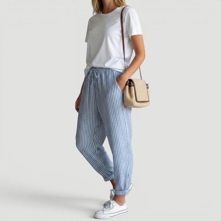 Comfortable women's relaxed fit wide-leg pants, ideal lightweight summer casual trousers.