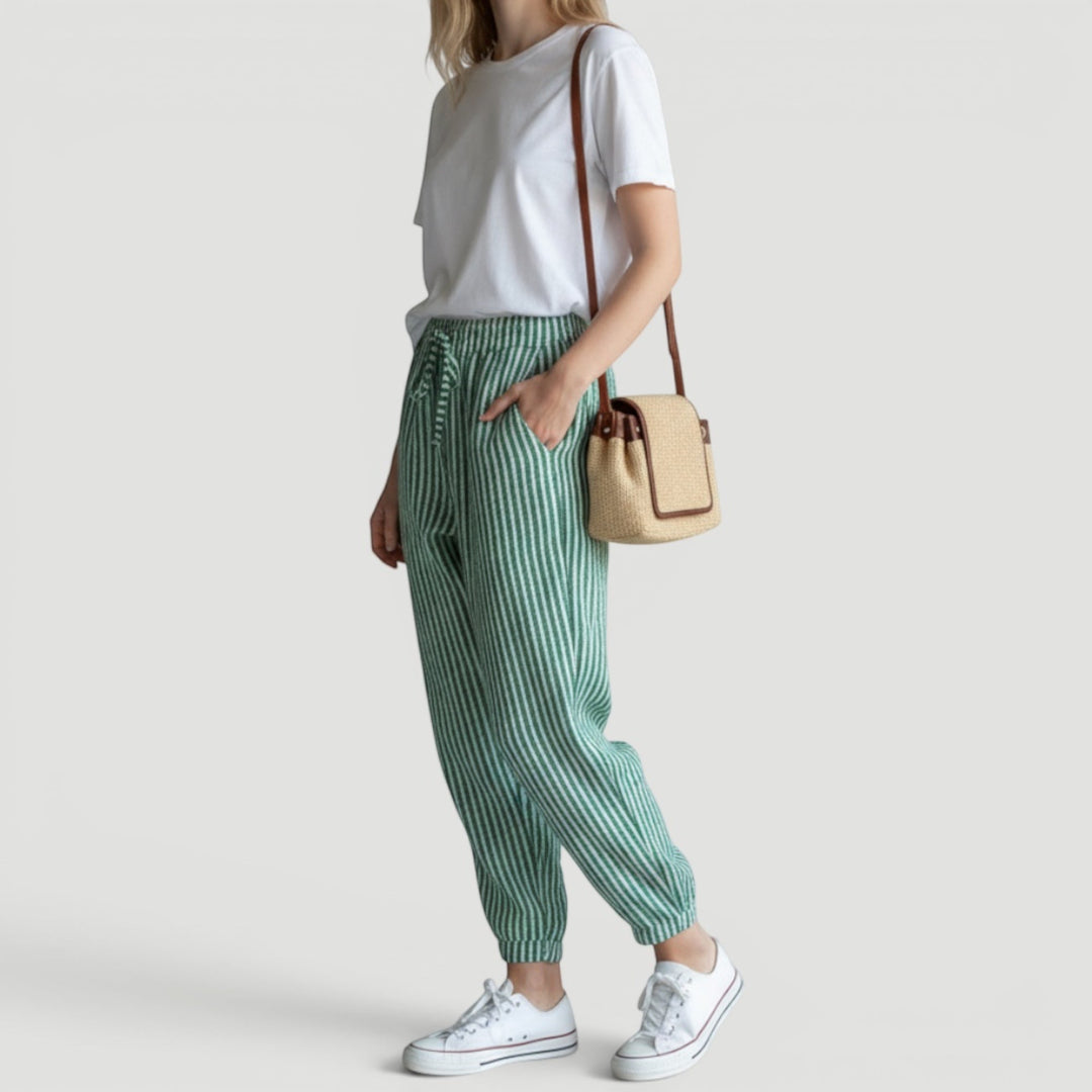 Stylish striped wide-leg summer trousers, women's lightweight pants for holiday & casual comfort.
