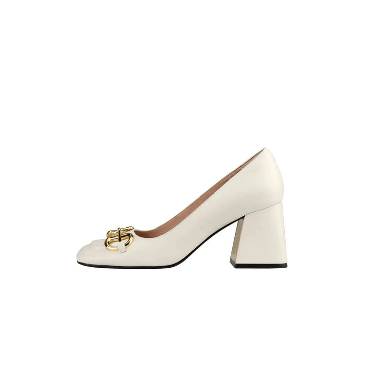 Classic women's retro high heel shoes, square toe & sleek buckle, timeless fashion footwear.